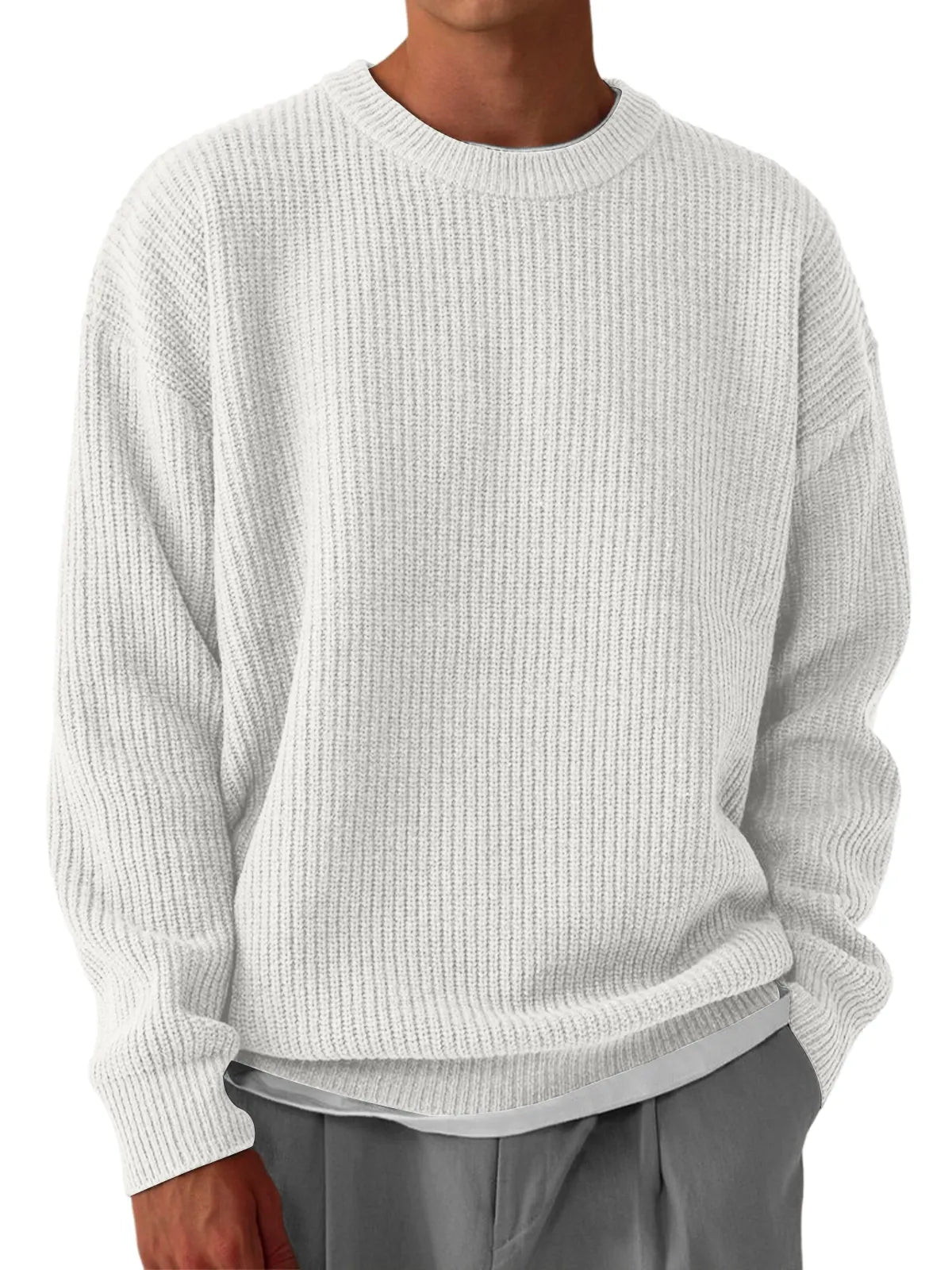 Men's Casual Round Neck Solid Color Knitted Sweater