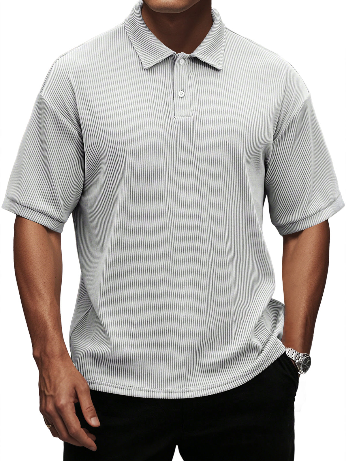 Men's Fashion Casual Pit Lapel Button Solid Color Short Sleeve POLO Shirt