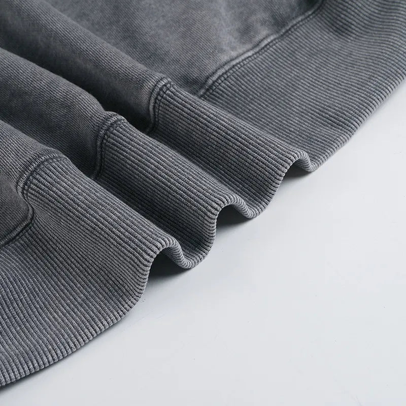 Men's Distressed Washed Cotton Round Neck Long-sleeved Sweatshirt