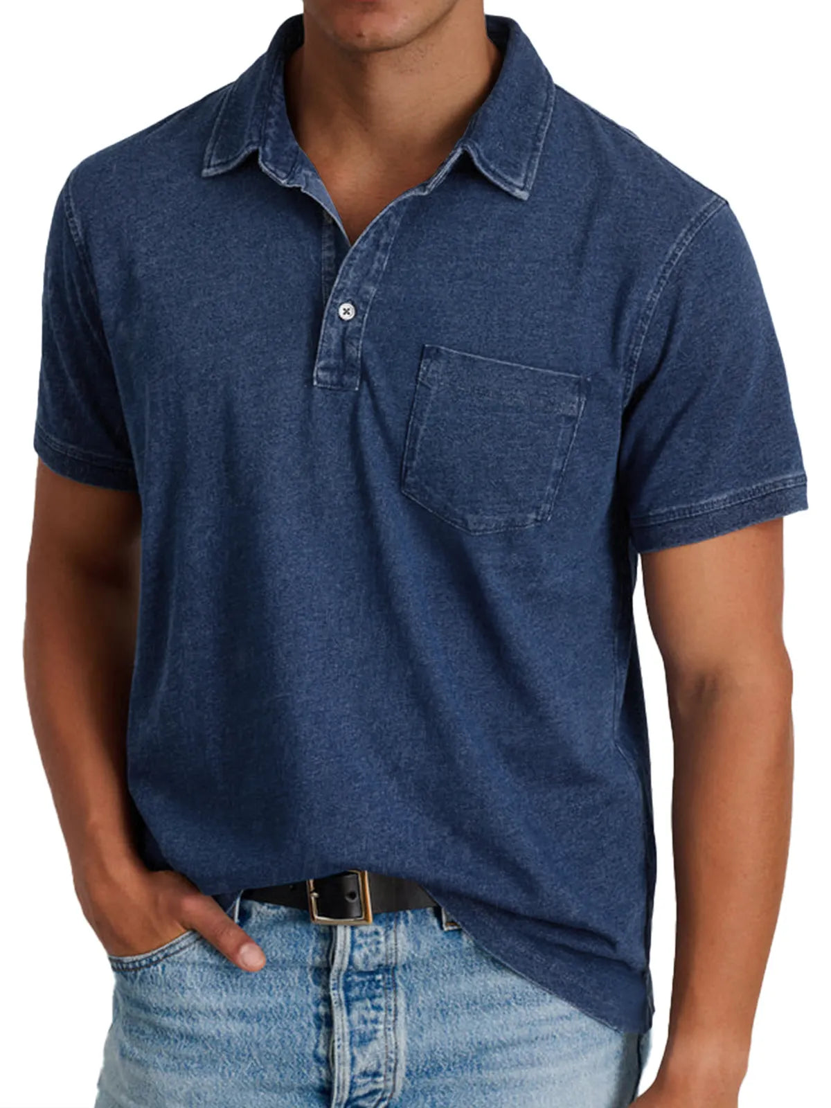 Men's Retro Casual Button Lapel Pocket Short Sleeve POLO Shirt