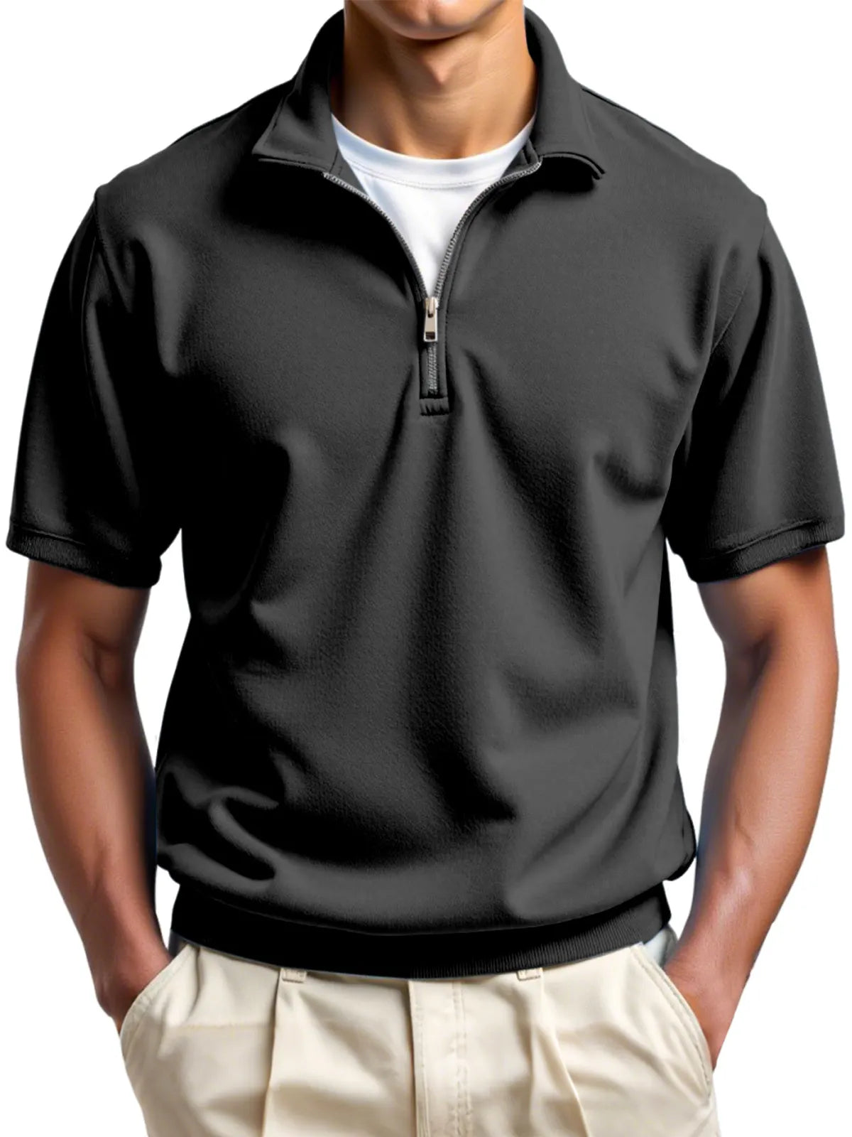 Men's Daily Simple Solid Color Zipper Polo Shirt