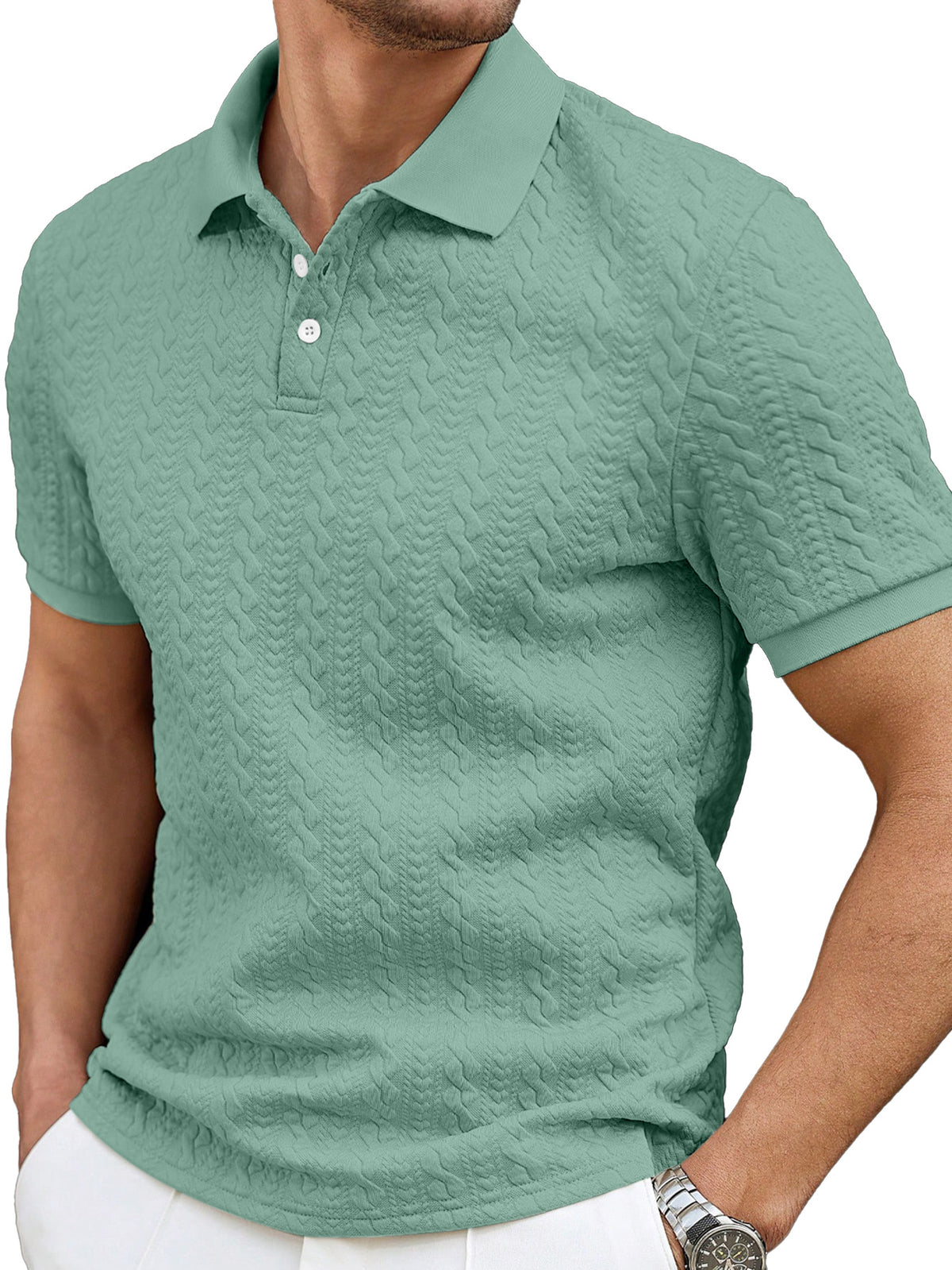 Men's Casual Solid Color Texture Loose Short-sleeved Lapel Polo Shirt