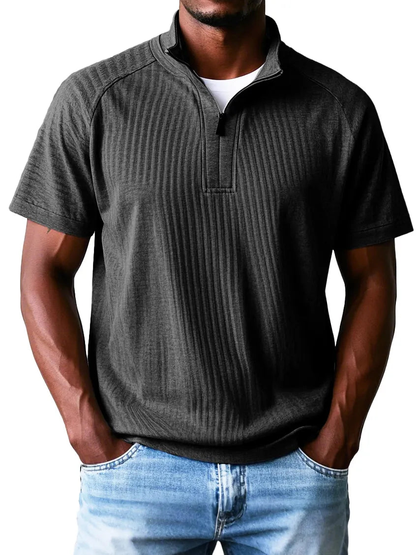 Men's Fashion Casual Raglan Zipper Short Sleeve Polo Shirt