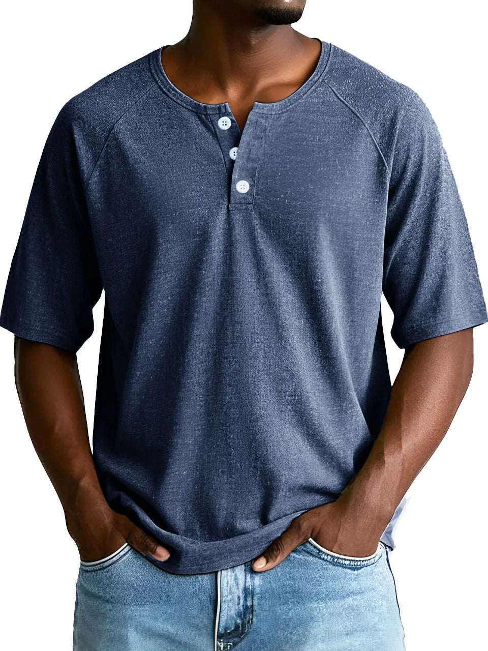 Men's Fashion Retro Sports Raglan Short Sleeve Button-Down Henley Shirt