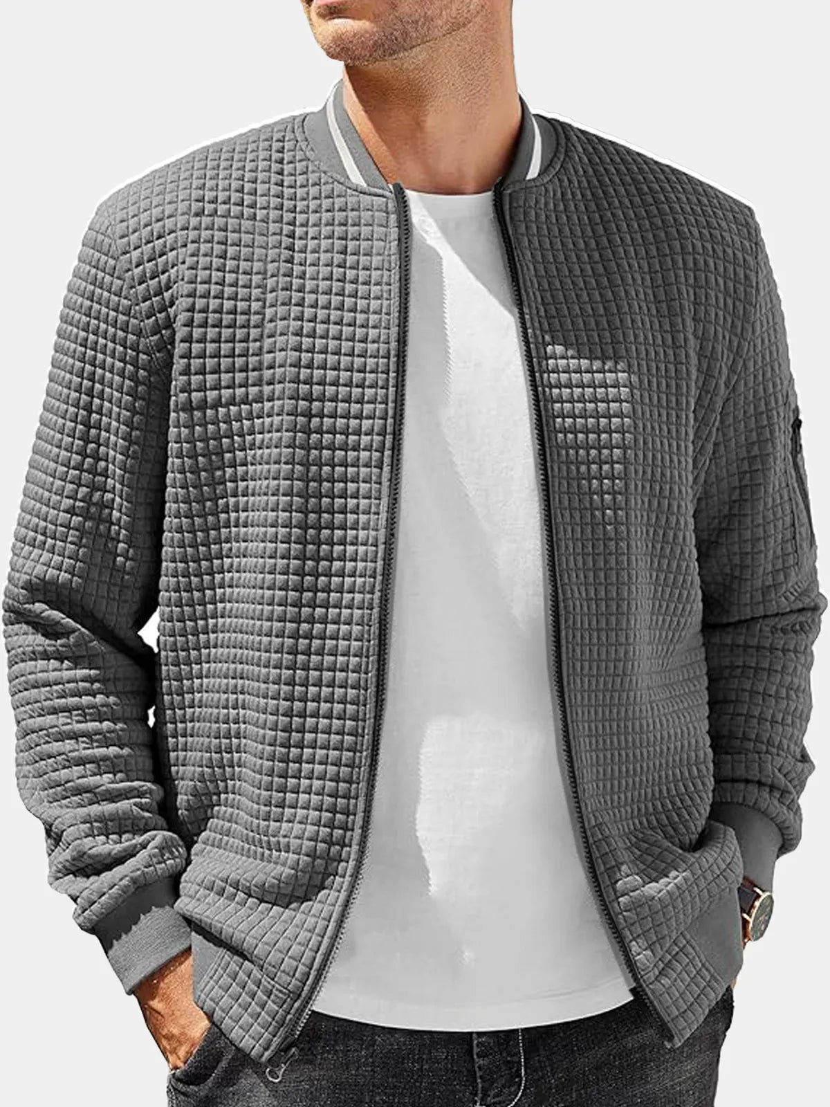 Men's Casual Solid Color Comfortable Square Zipper Baseball Shirt Jacket