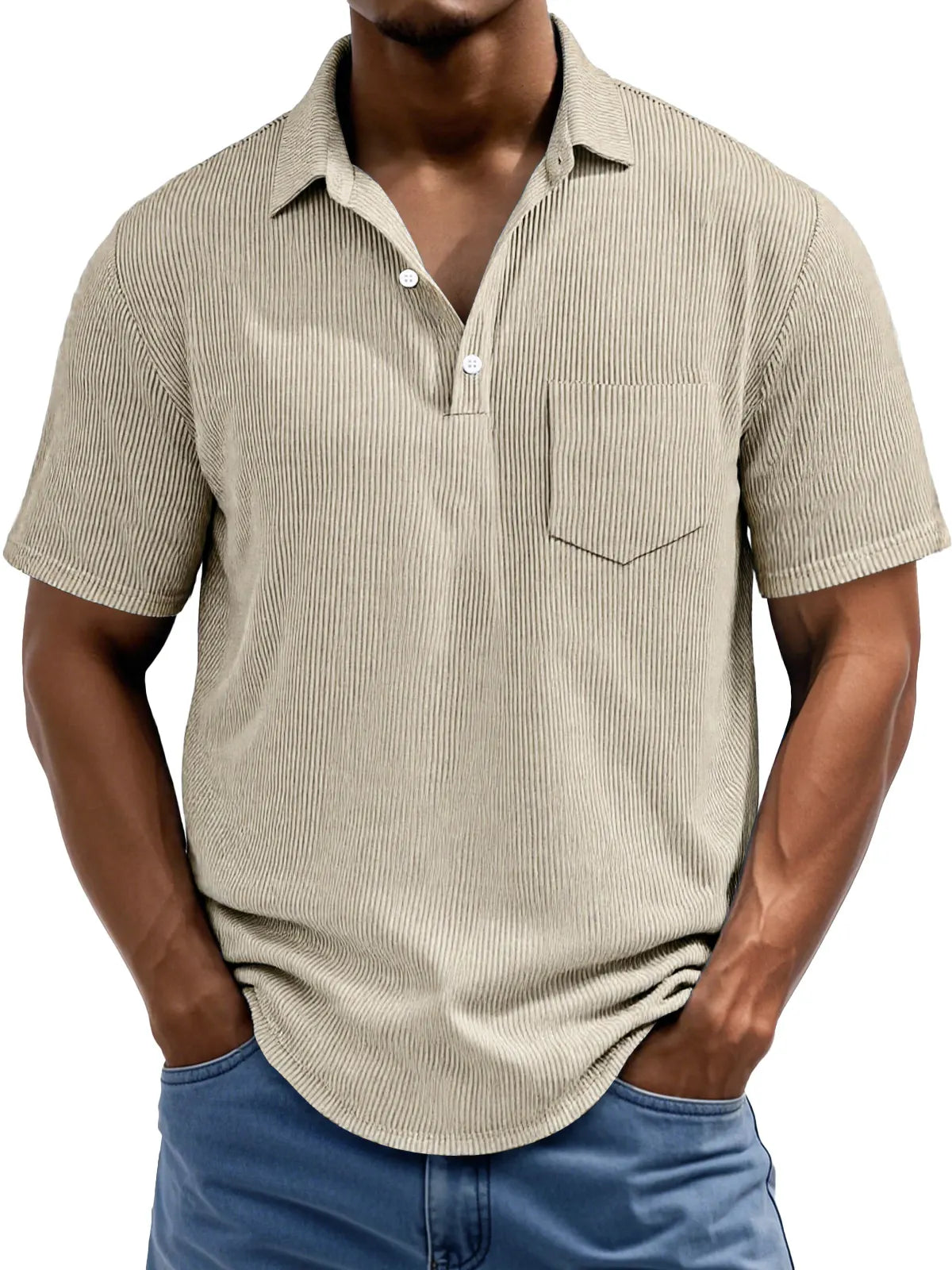 Men's Daily Rip Texture Casual Lapel Button Pocket Short Sleeve Polo Shirt