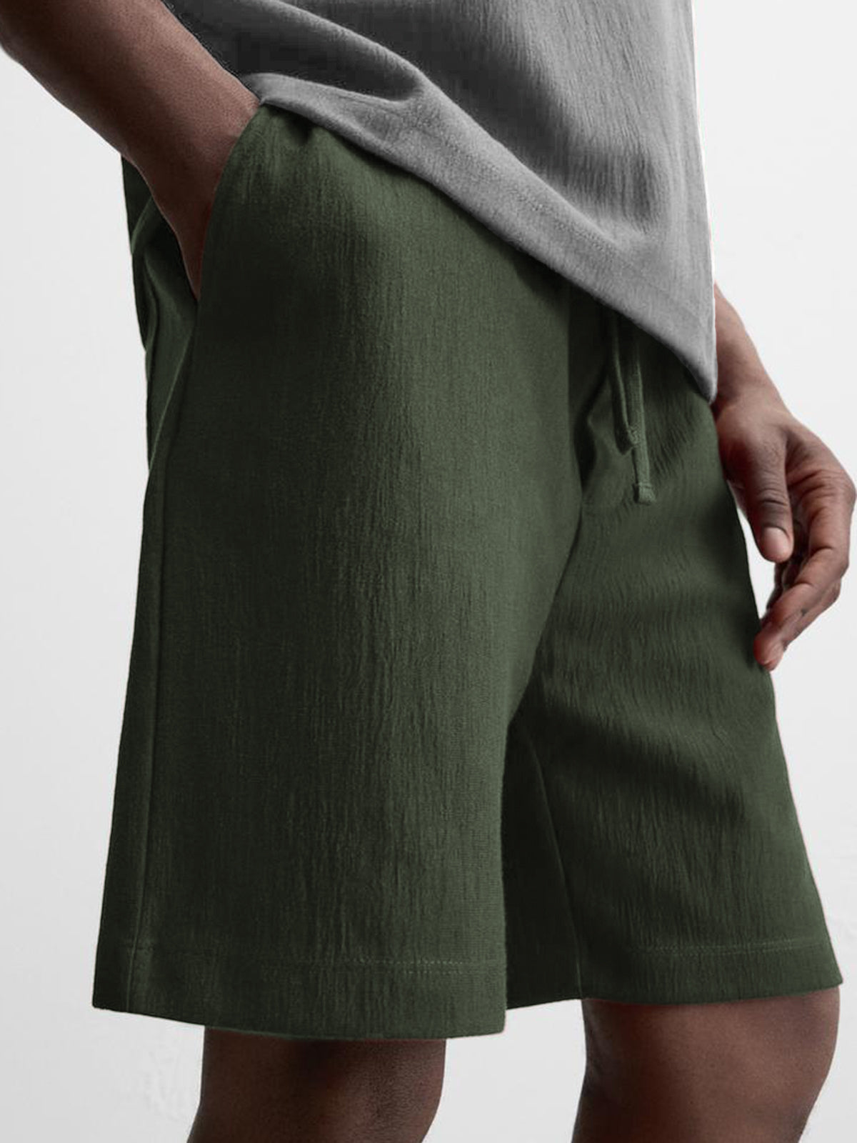 Men's Texture Crinkled Daily Casual Shorts Drawstring Elastic Waist Shorts