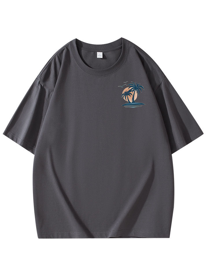 Men's Cotton Basic Casual Palm Tree Print Comfortable Short-sleeved T-shirt