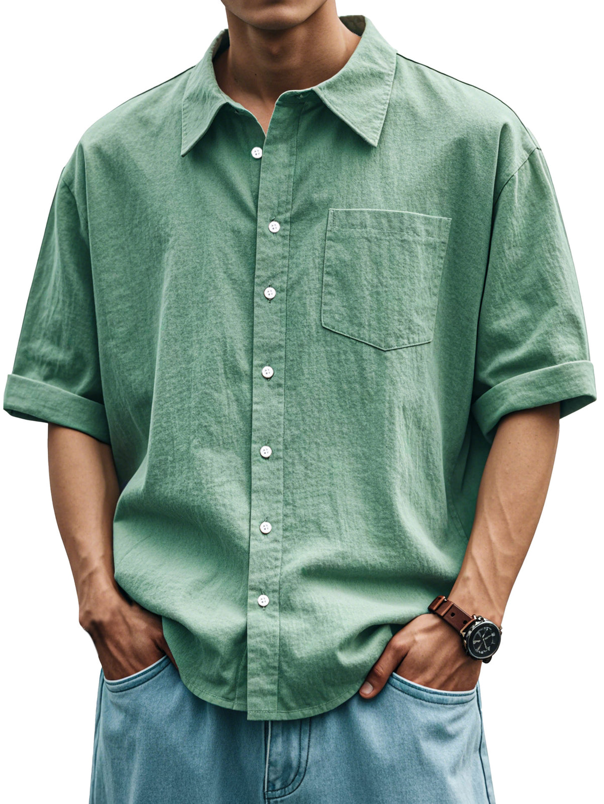 Men's Casual Everyday Solid Color Plaid Short Sleeve Button-down Shirt