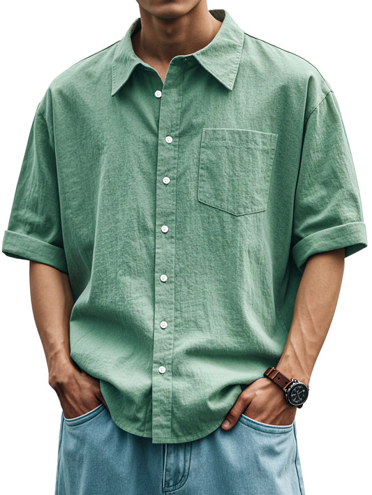 Men's Casual Everyday Solid Color Plaid Short Sleeve Button-down Shirt