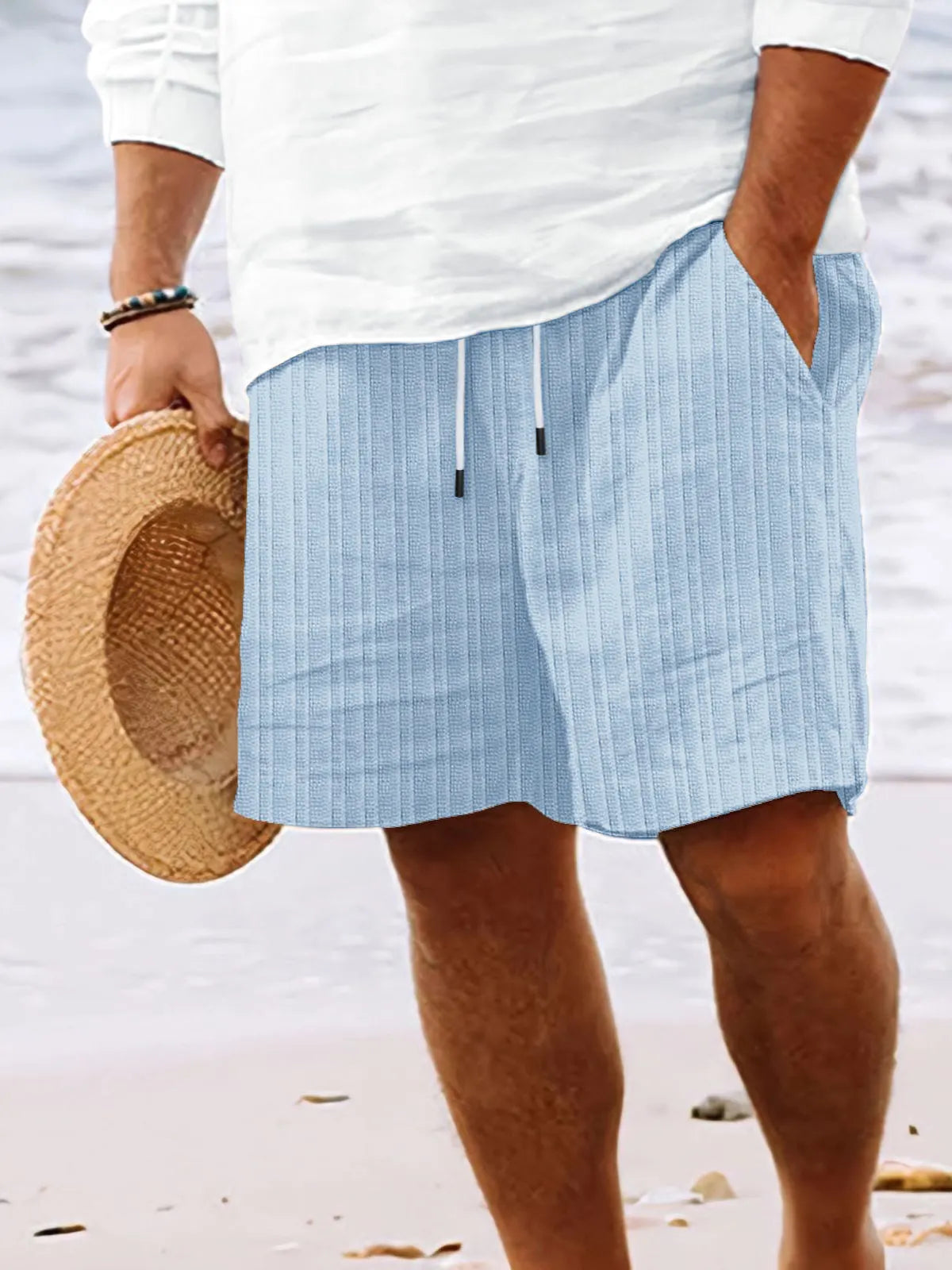 Men's Beach Vertical Stripe Casual Lace-Up Shorts