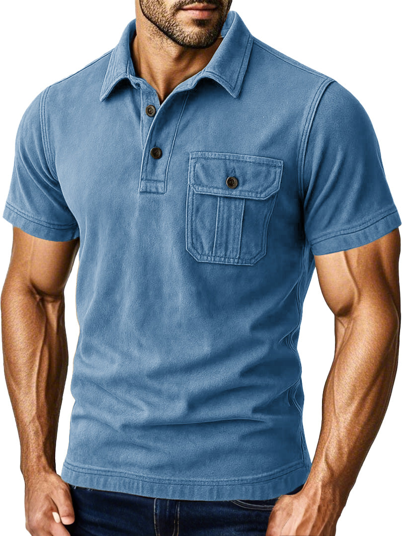 Men's Outdoor Retro Workwear Lapel Pocket Polo Shirt