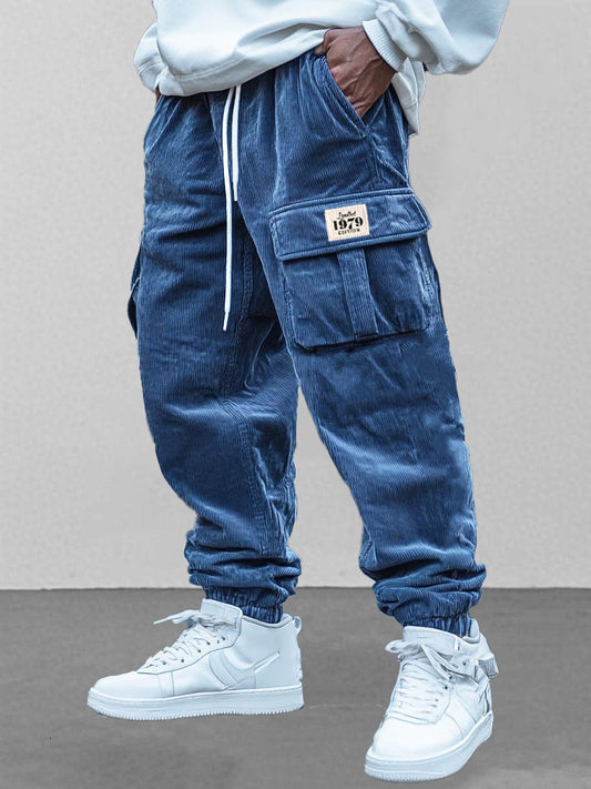 Men's Fashion Retro Workwear Pocket Elastic Drawstring Trousers