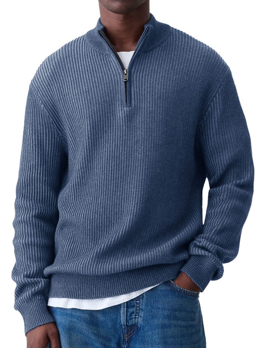 Men's Fashion Casual Long Sleeve Zip Stand Collar Sweater