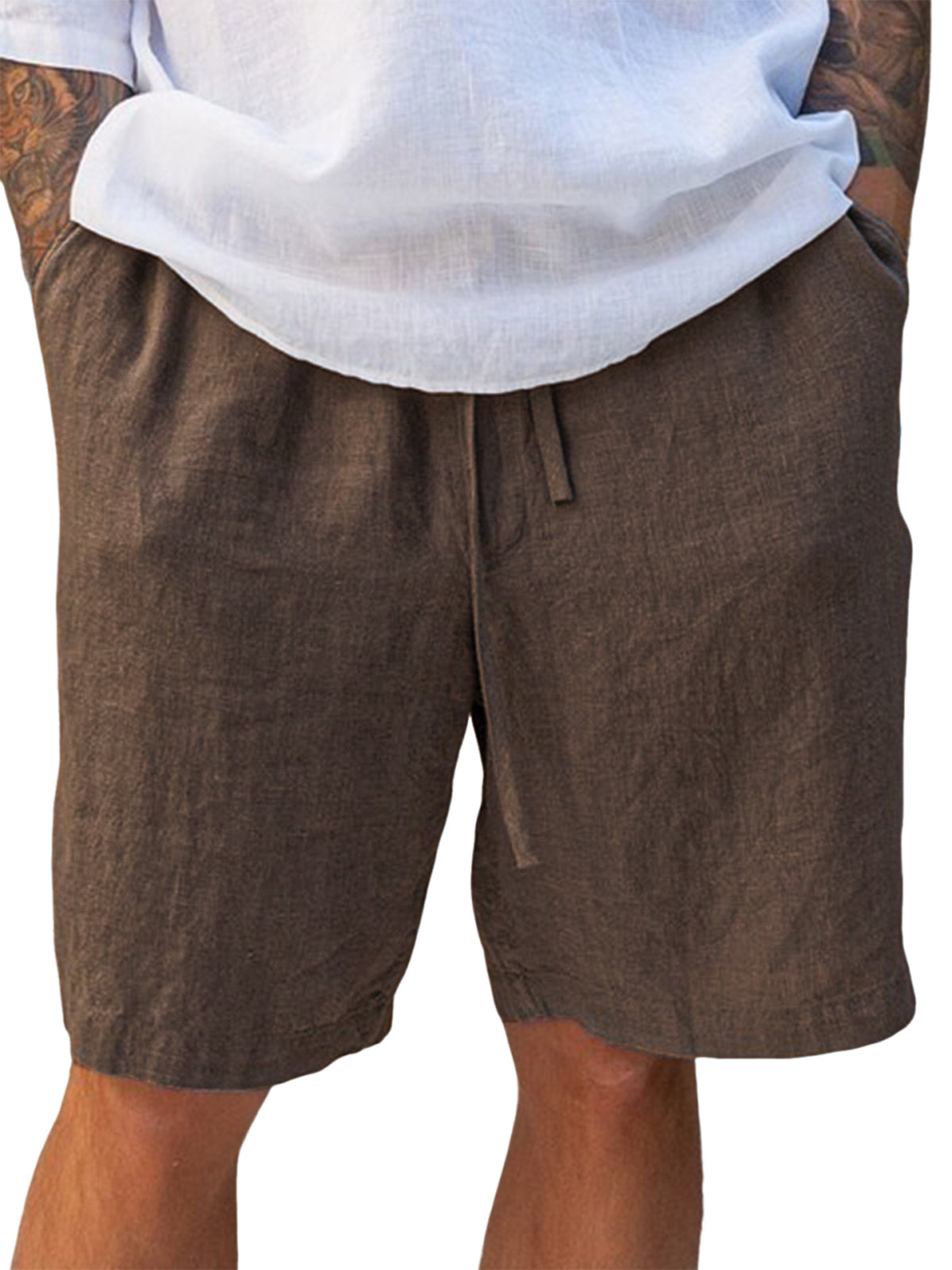 Men's Linen Comfort Lace-Up Everyday Casual Shorts with Side Pockets
