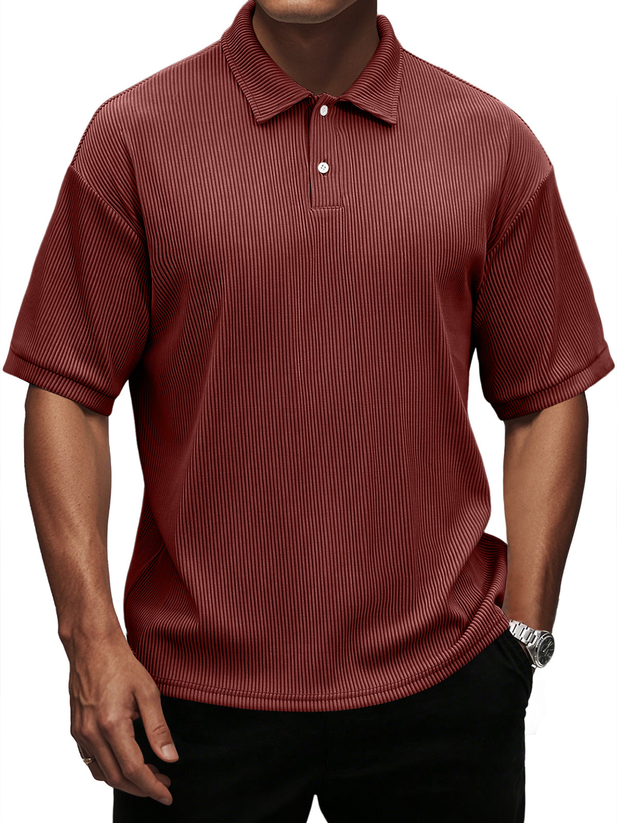 Men's Fashion Casual Pit Lapel Button Solid Color Short Sleeve POLO Shirt