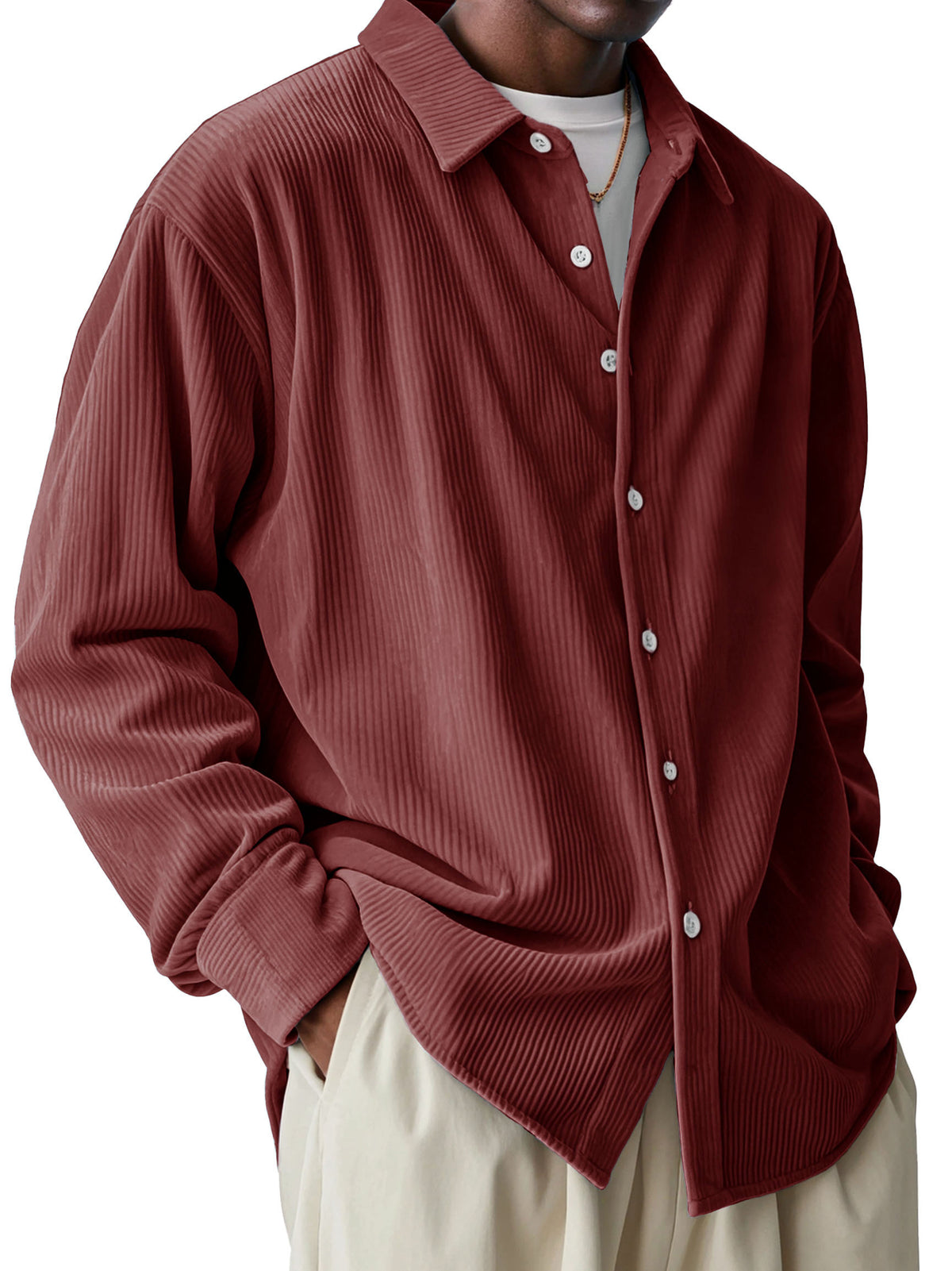 Men's Fashionable Corduroy Pit Fabric Long Sleeve Lapel Shirt