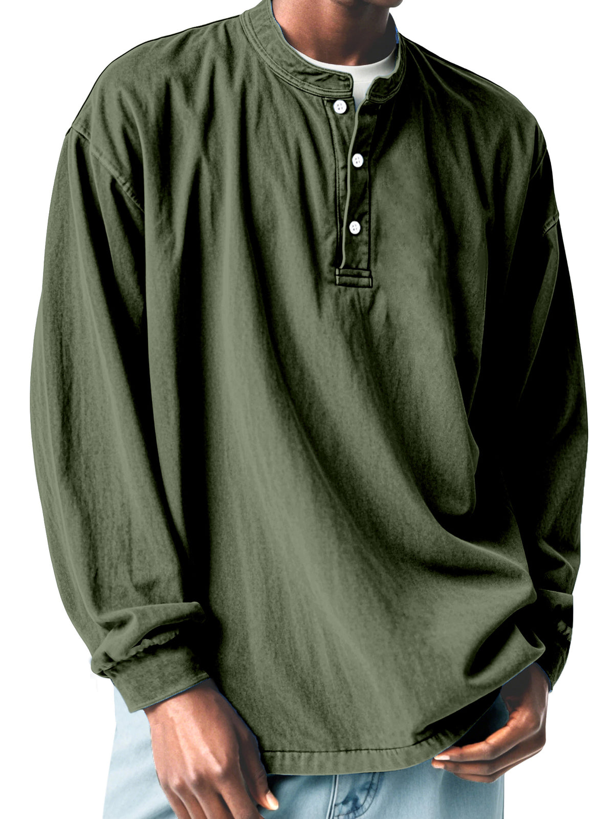 Men's Casual Simple Solid Color Long Sleeve Henley Shirt