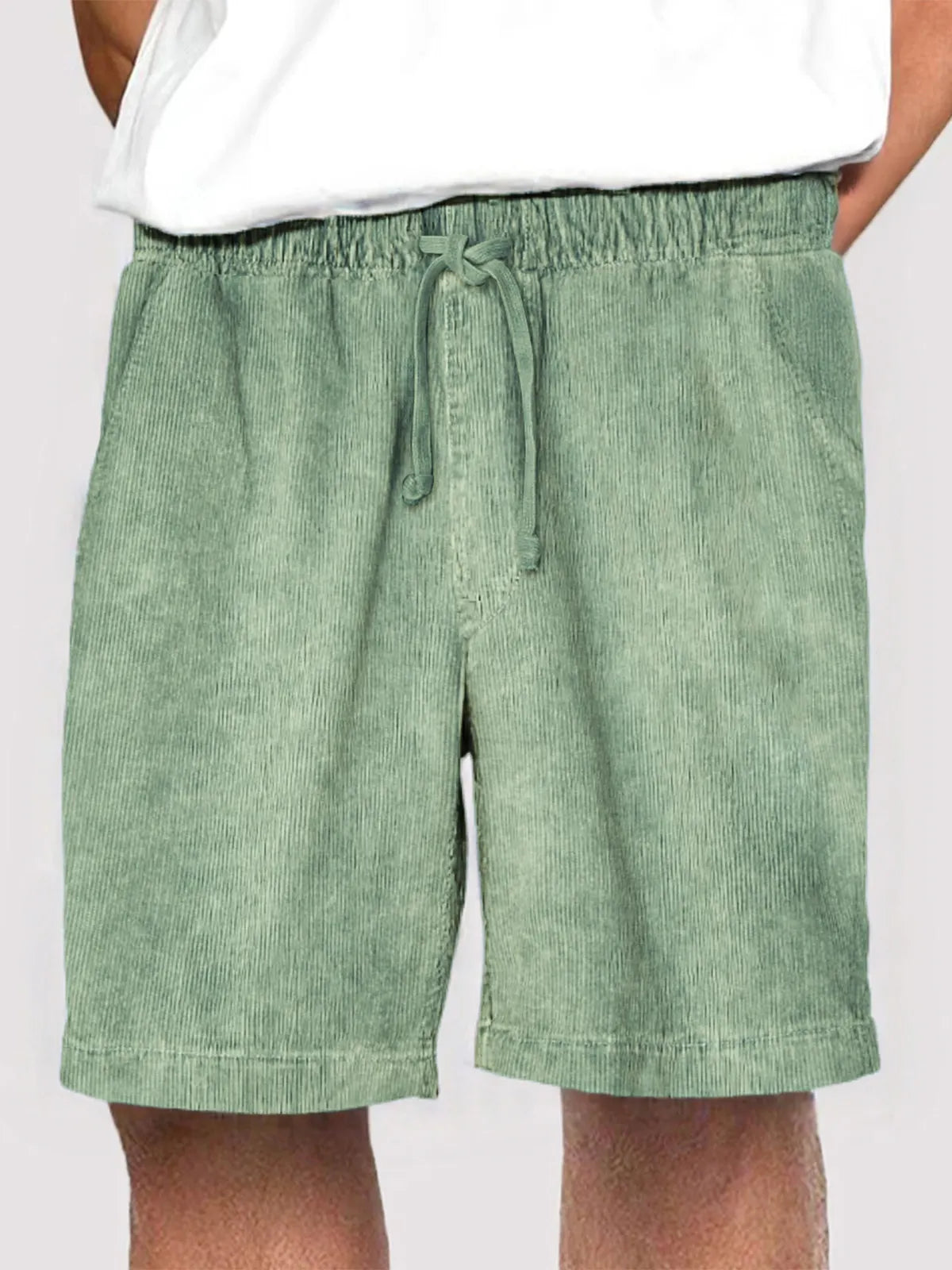 Men's Fashion Corduroy Casual Everyday Elastic Waist Drawstring Shorts With Side Pockets