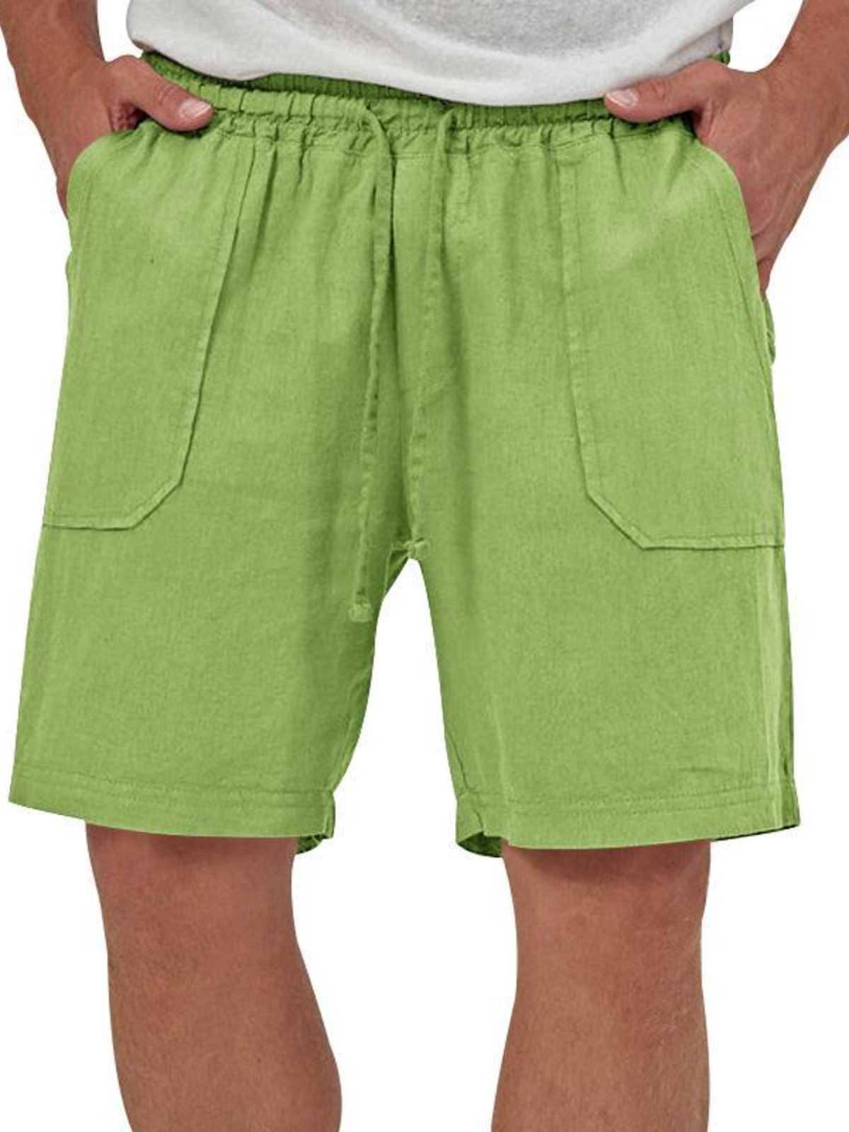 Men's Linen Casual Vacation Double Pocket Drawstring Elastic Waist Shorts Cropped Pants