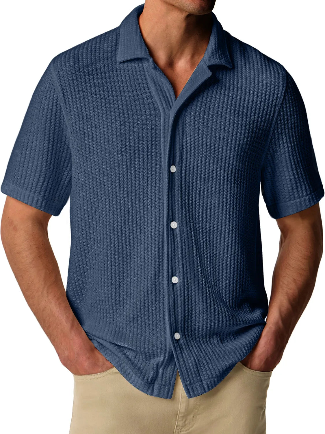Men's Daily Texture Lapel Casual Comfort Short Sleeve Shirt