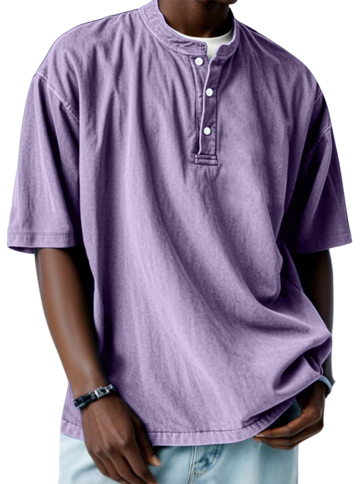 Men's Casual Simple Solid Color Short Sleeve Henley Shirt