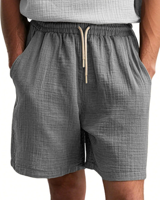 Men's Comfort Gauze Musilin Daily Casual Lace-Up Shorts with Pockets
