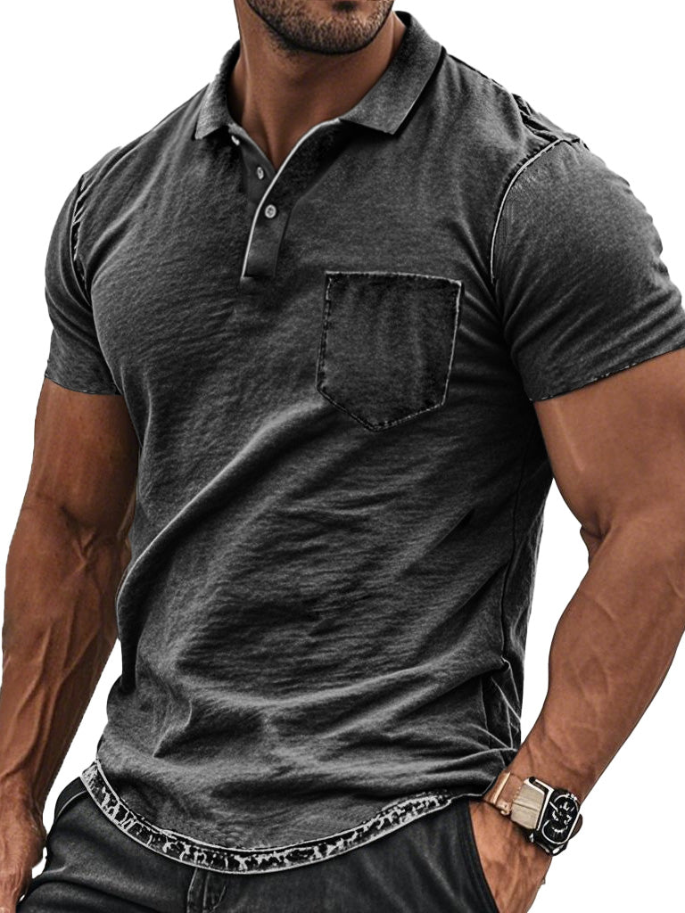 Men's Fashion Retro Distressed Pocket Short-sleeved Polo Shirt