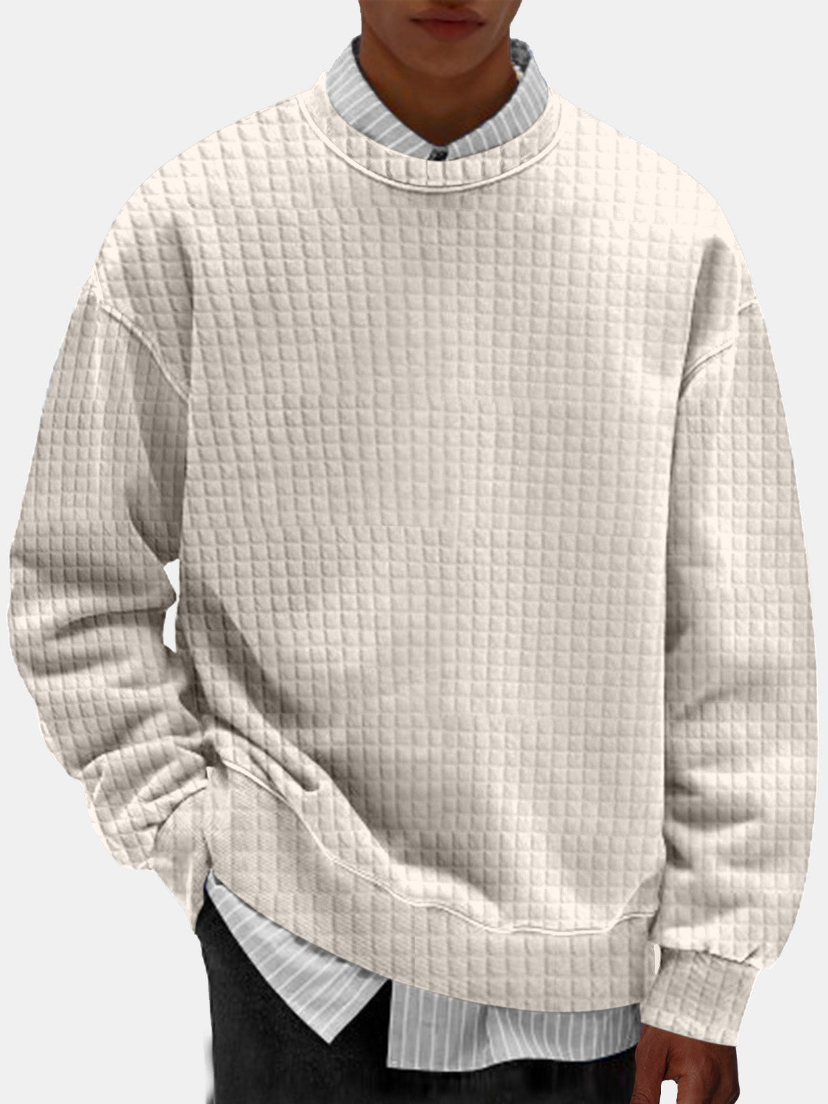 Men's Casual Solid Color Comfortable Small Square Round Neck Sweatshirt