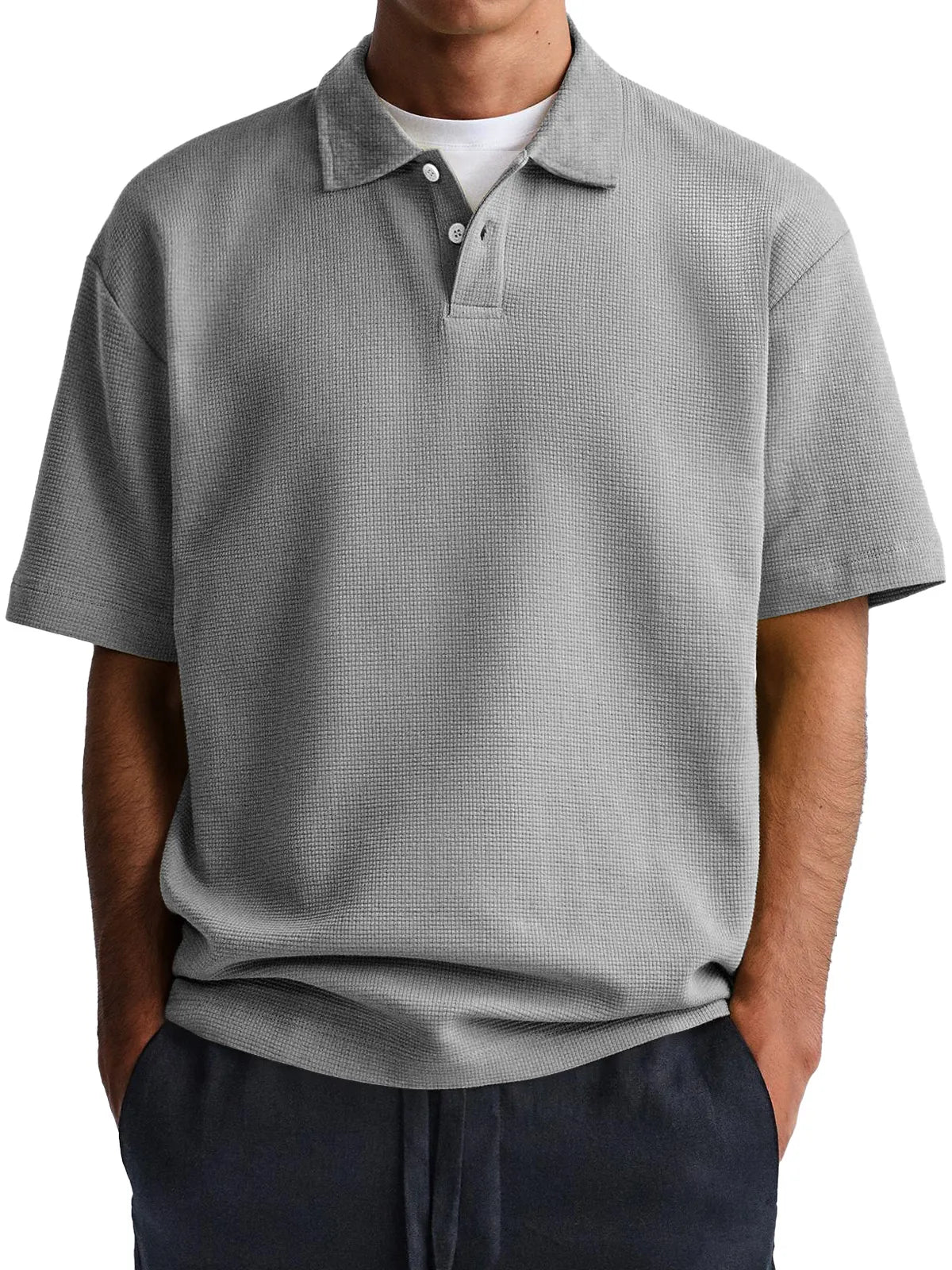 Men's Waffle Casual Lapel Button Down Short Sleeve POLO Shirt