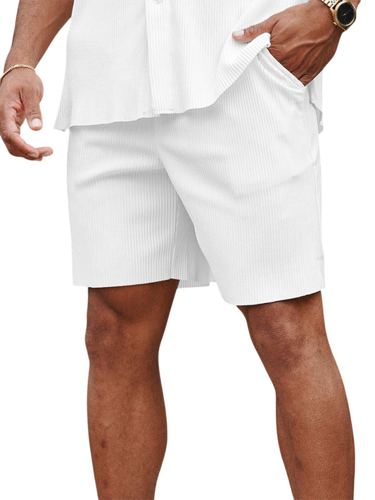 Men's Casual Pit Stripe Pleated Elastic Stretch Shorts with Side Pockets