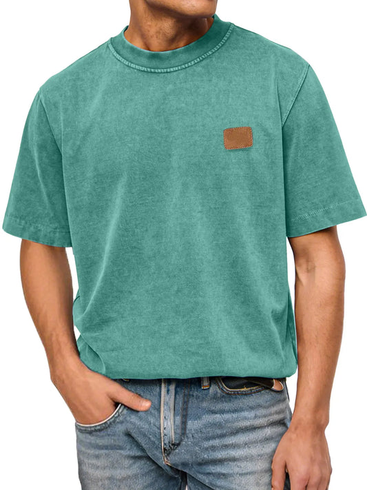 Men's Casual Retro Pure Cotton Washed Small Label Short-sleeved Round Neck T-shirt