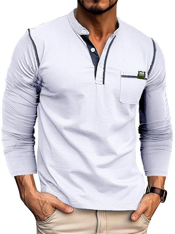 Men's Casual Cotton Long Sleeve Henley Shirt