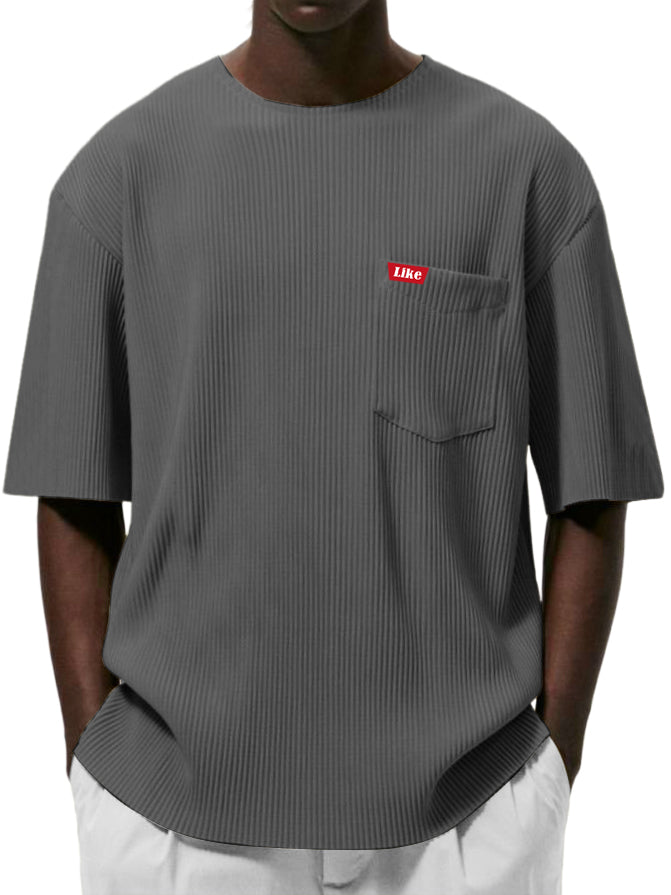 Men's Textured Striped Pocket Fashion Casual Short-sleeved T-shirt