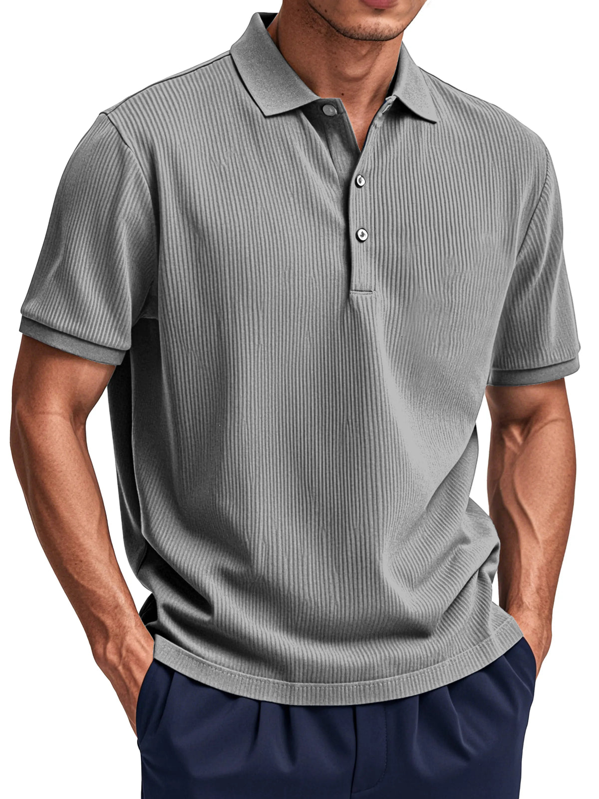 Men's Daily Simple Vertical Pit Short-sleeved Button Polo Shirt