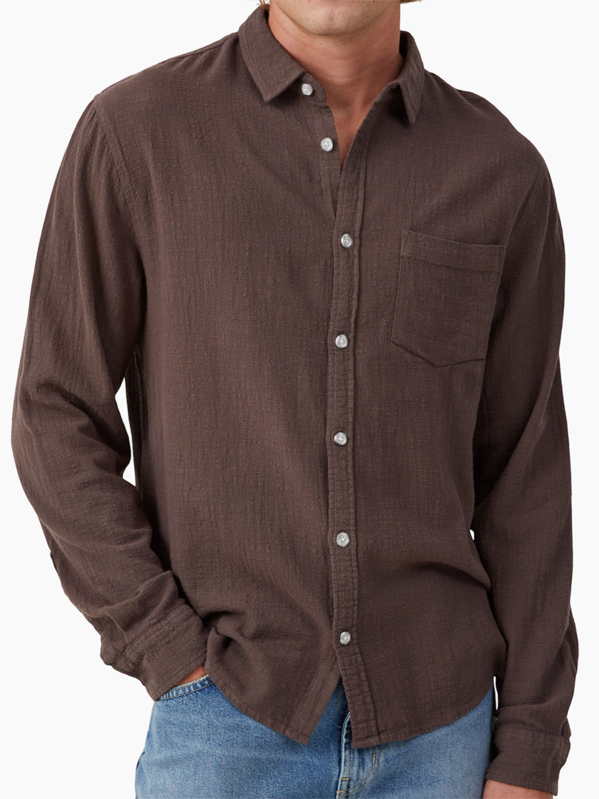 Men's Vacation Hawaiian Casual Vintage Cotton Casual Long Sleeve Shirt with Chest Pocket