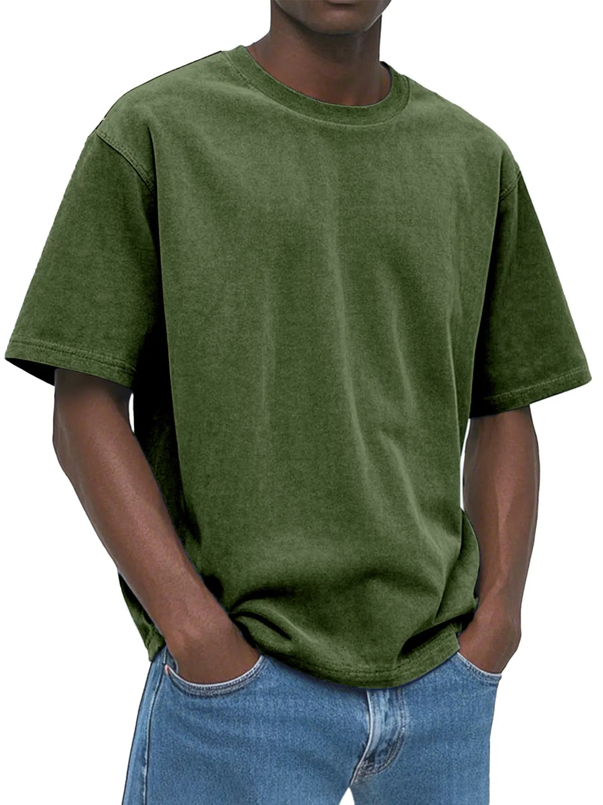 Men's Casual Comfortable And Loose Solid Color Suede Short-sleeved T-shirt