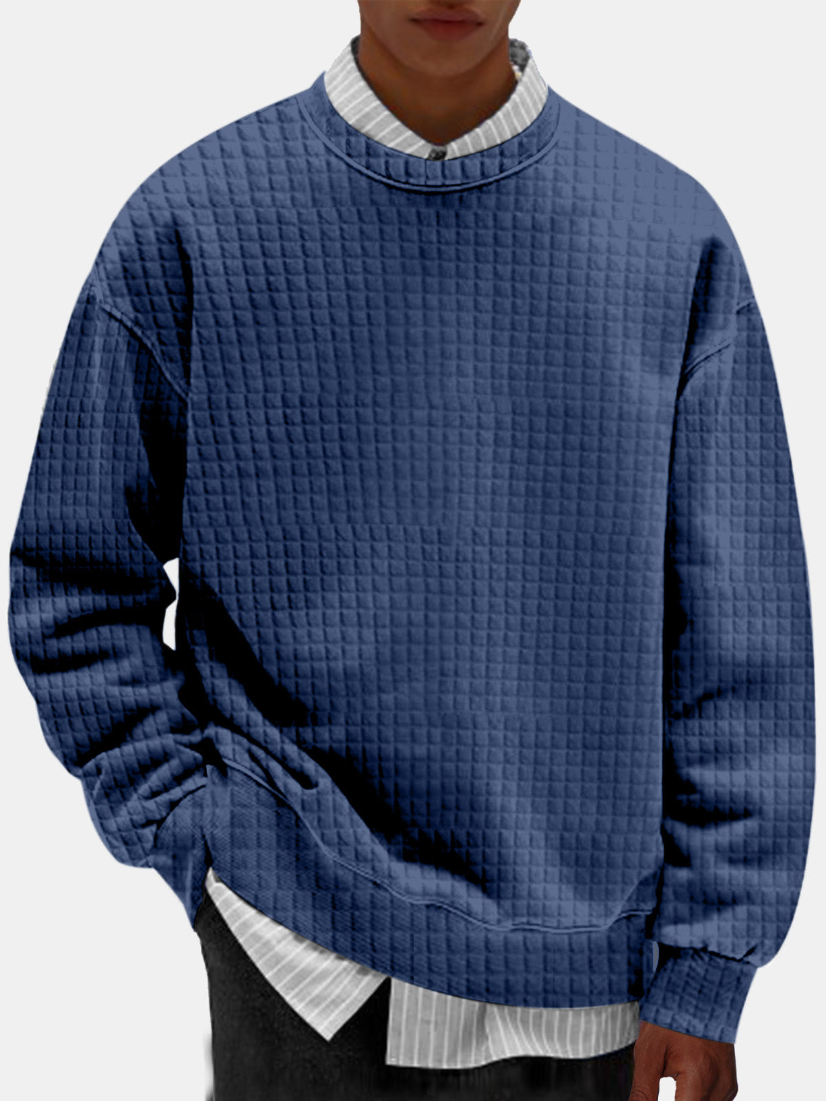 Men's Casual Solid Color Comfortable Small Square Round Neck Sweatshirt