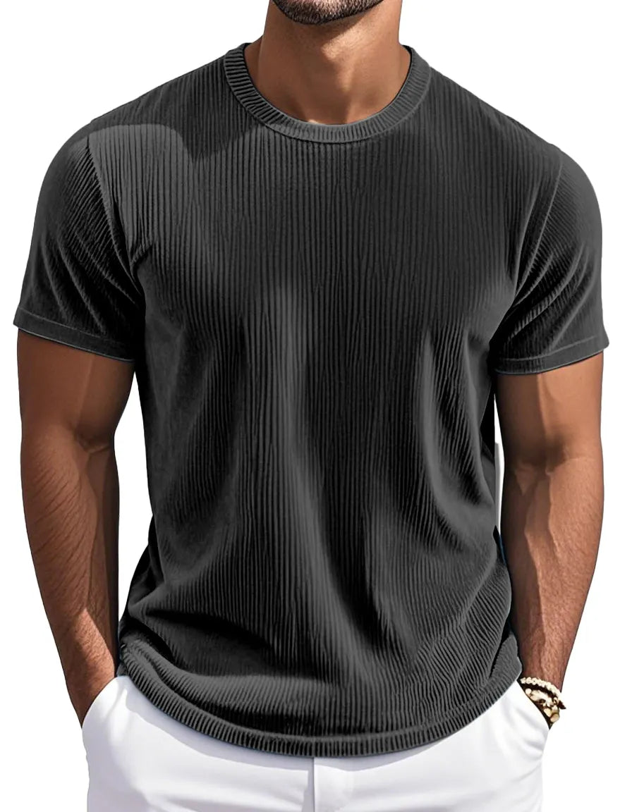 Men's Simple And Comfortable Vertical Striped Round Neck Short-sleeved T-shirt