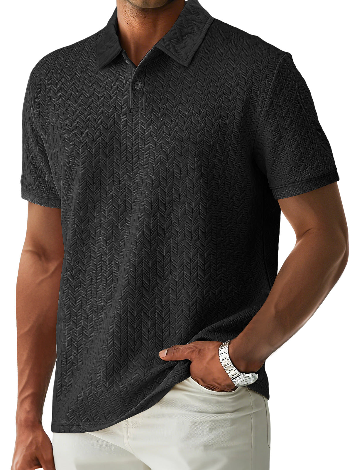 Men's Casual Lapel Jacquard Comfort Short Sleeve POLO Shirt