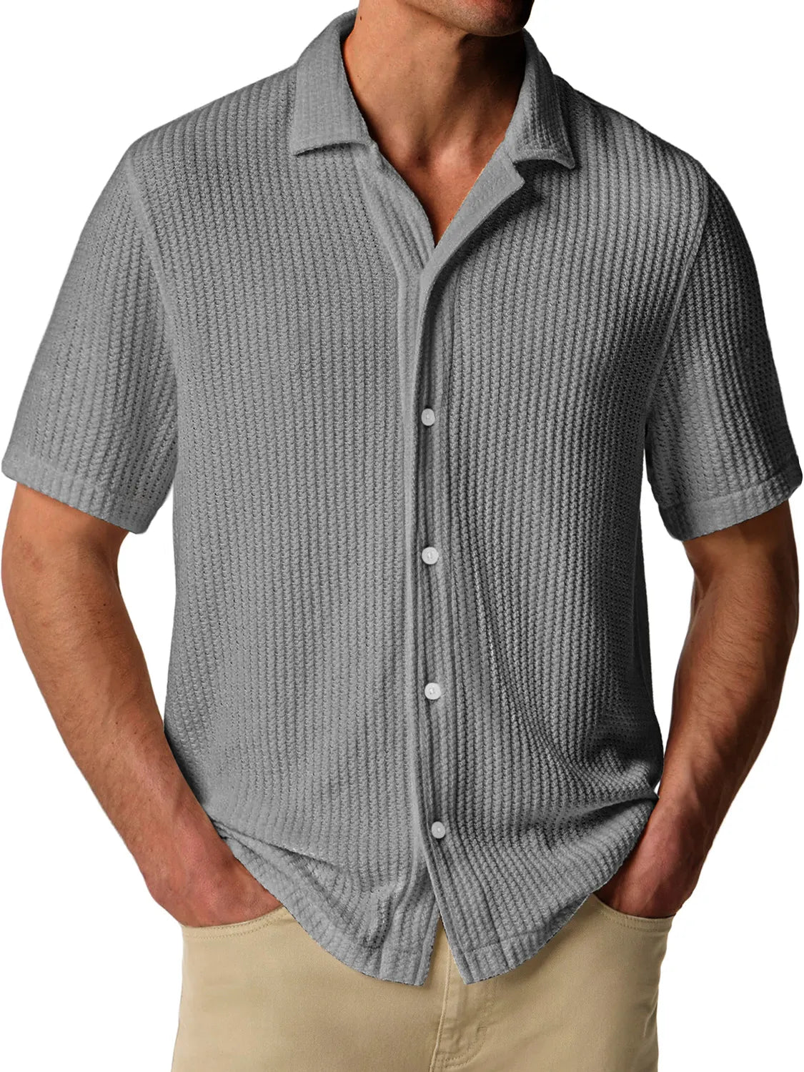 Men's Daily Texture Lapel Casual Comfort Short Sleeve Shirt