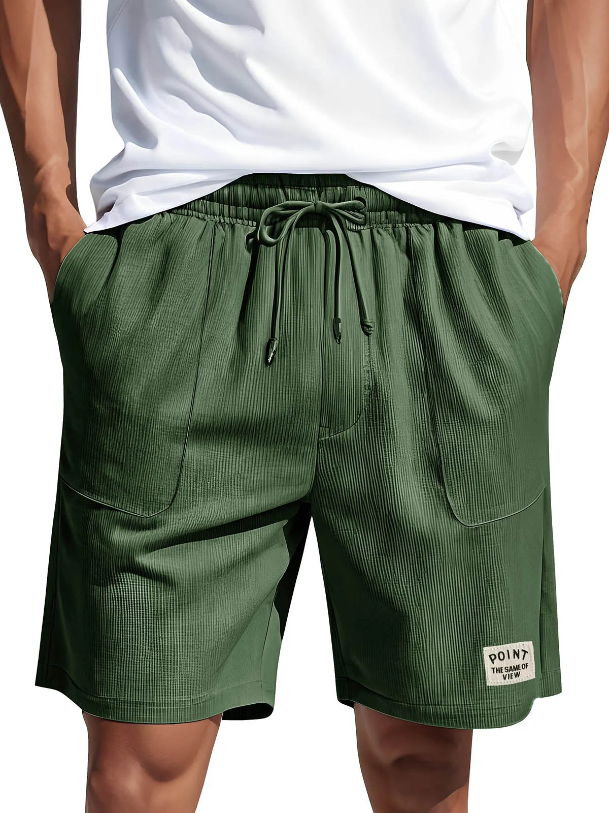 Men's Fashion Casual Corduroy Logo Embroidered Pocket Lace-up Shorts