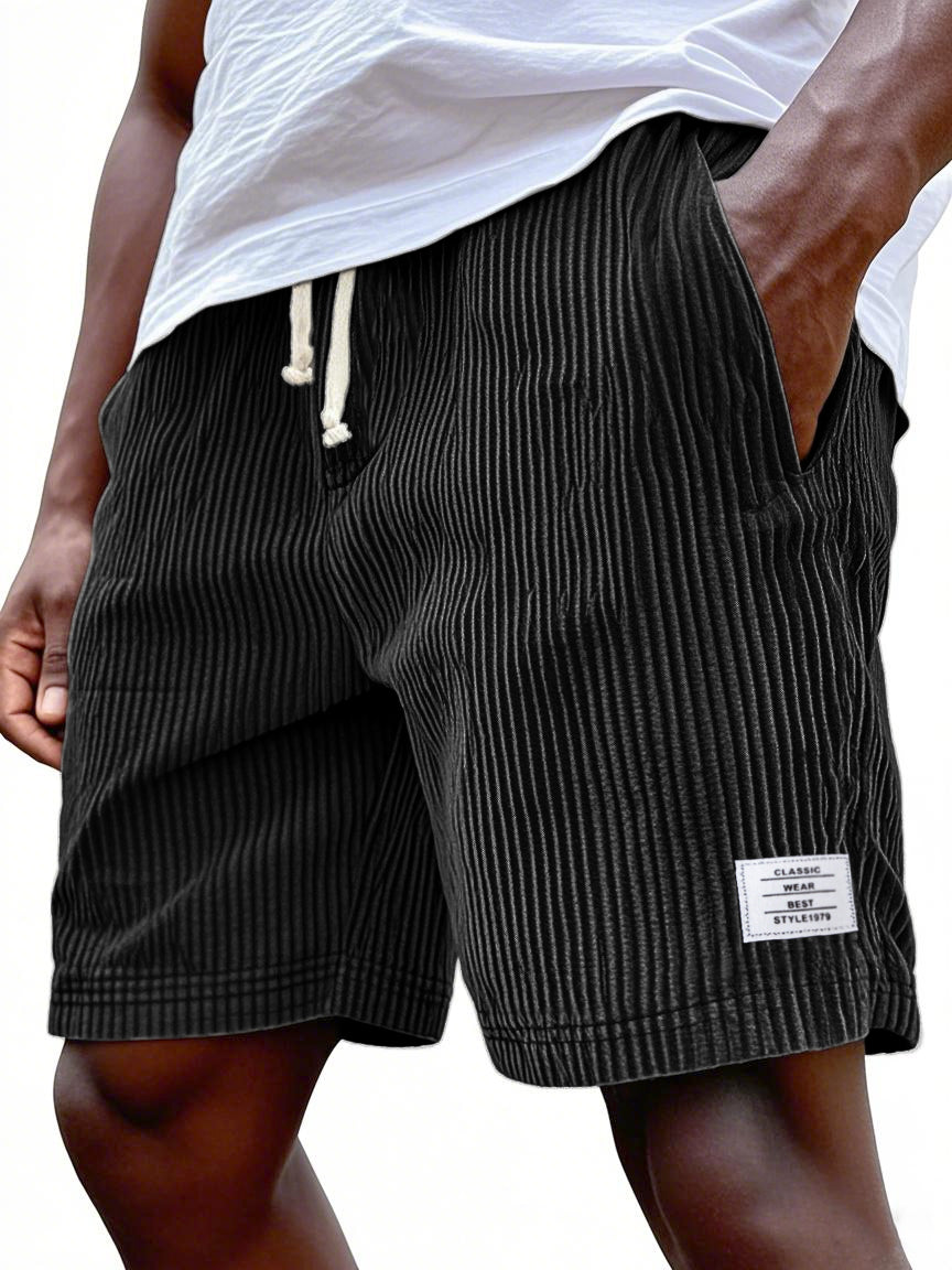 Men's Stylish Ribbed Simple Embroidered Corduroy Loose Lace-up Casual Shorts