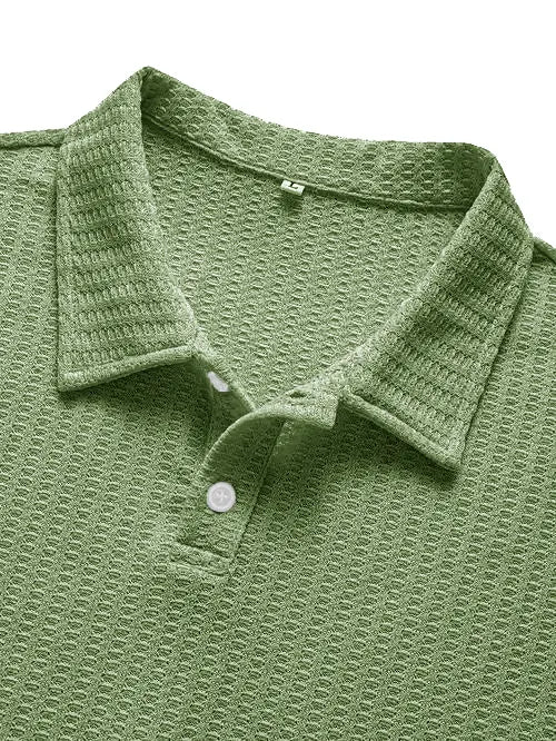 Men's Fashionable Retro Waffle Fabric Short Sleeve Polo Shirt