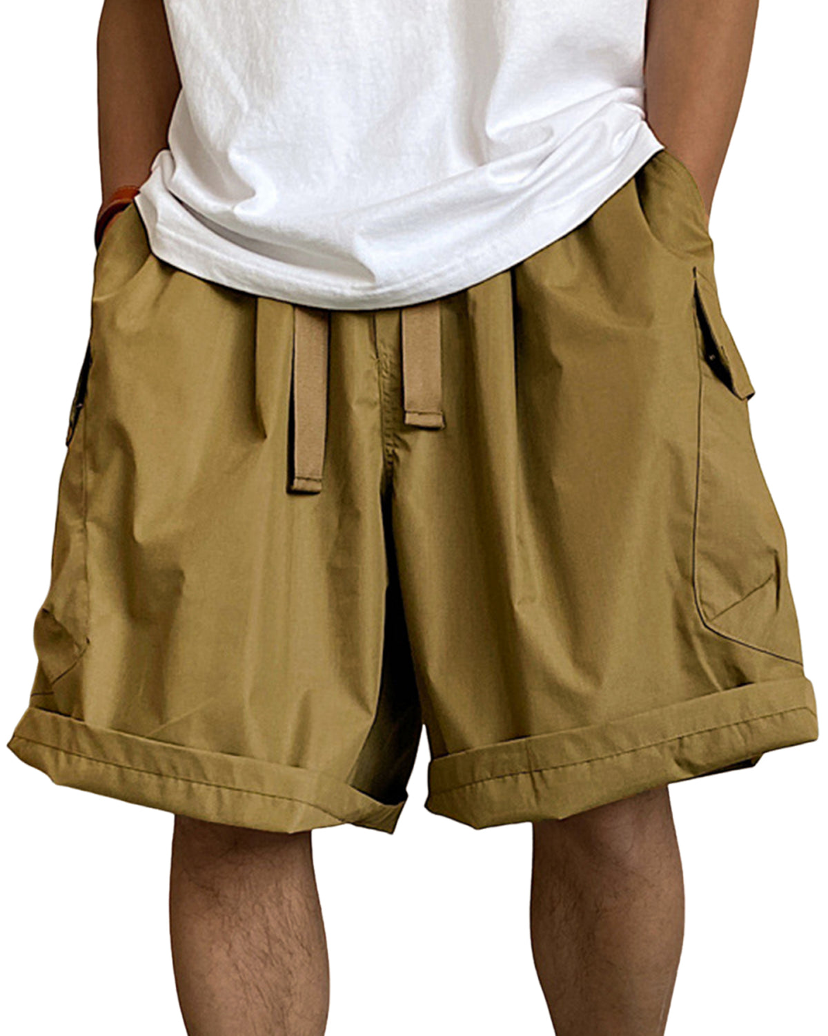 Men's Multi-Pocket Cargo Shorts Breathable Loose Drawstring Shorts with Side Pockets