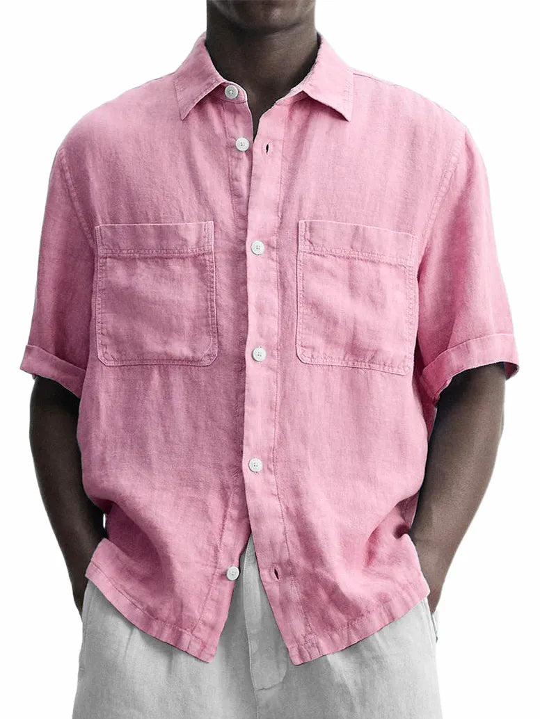 Men's Cotton And Linen Double Pocket Classic Casual Versatile Short-sleeved Shirt