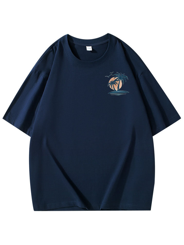 Men's Cotton Basic Casual Palm Tree Print Comfortable Short-sleeved T-shirt