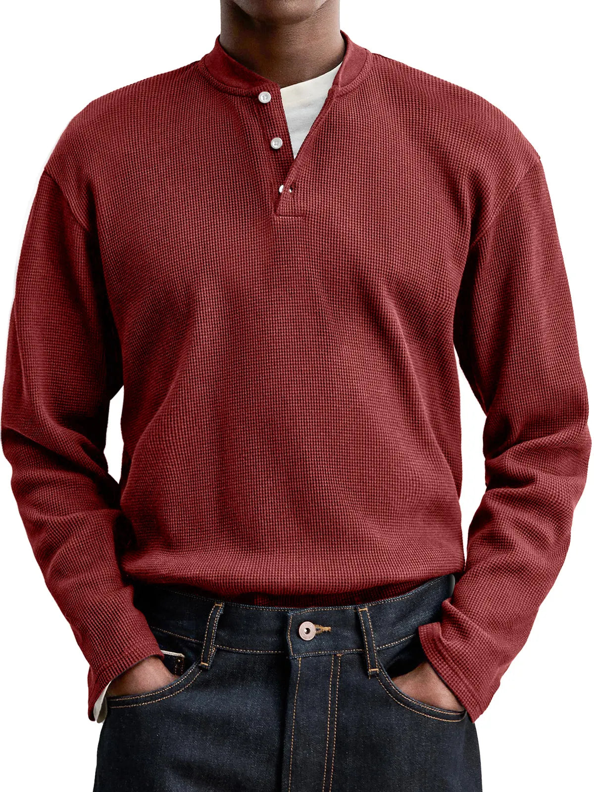 Men's Everyday Casual Waffle Button Down Long Sleeve Henley