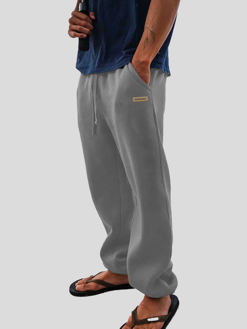 Men's Fashion Casual Sports Logo Embroidered Pocket Cuffed Trousers