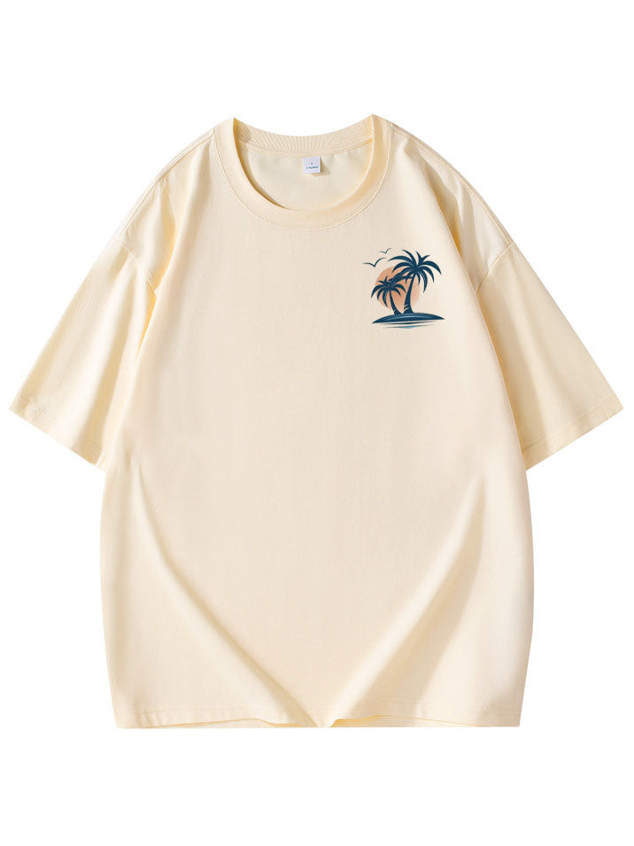 Men's Cotton Basic Casual Palm Tree Print Comfortable Short-sleeved T-shirt